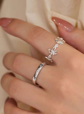 韩版气质小众带钻花朵戒指女冷淡风时尚个性轻奢百搭高级感食指戒