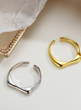 J1046 简约韩版S925纯银几何戒指女ins个性百搭光面开口指环