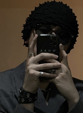 【K社制造】黑色牛皮花卉铆钉项圈choker潮男女项链手环手链