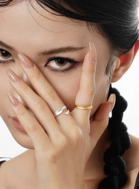 【K社制造】S925纯银网红磨砂波浪戒指女ins风开口日韩版指环