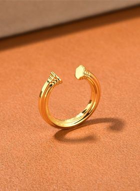 欧美极简高级金属黄铜镀18k真金开口指环小众ins个性独特戒指
