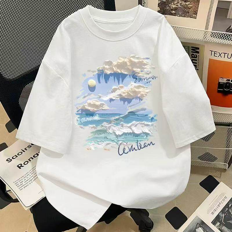 2026爆款美式高街风印花短袖T恤男女宽松重磅纯棉潮牌情侣款上衣