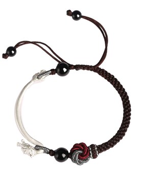 S925银半手镯编织手绳祥龙献瑞本命年平安手链送男友礼物饰品