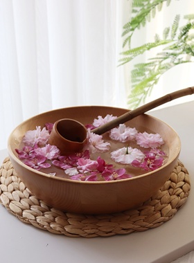 仪式感净手礼木盆手勺摆件