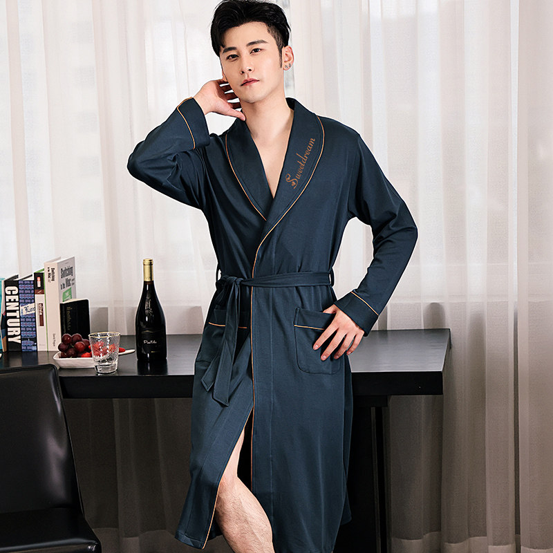 睡袍男士纯棉长款冬季长袖新款晨袍 优美纺睡袍/浴袍