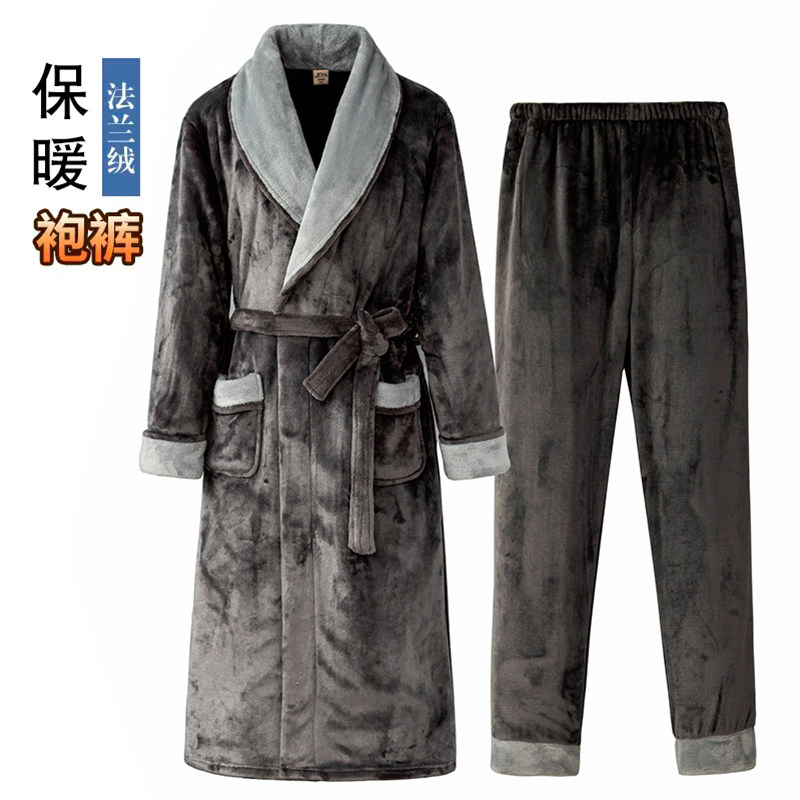 珊瑚绒春秋冬长款男士日式加大浴袍 优美纺睡袍/浴袍
