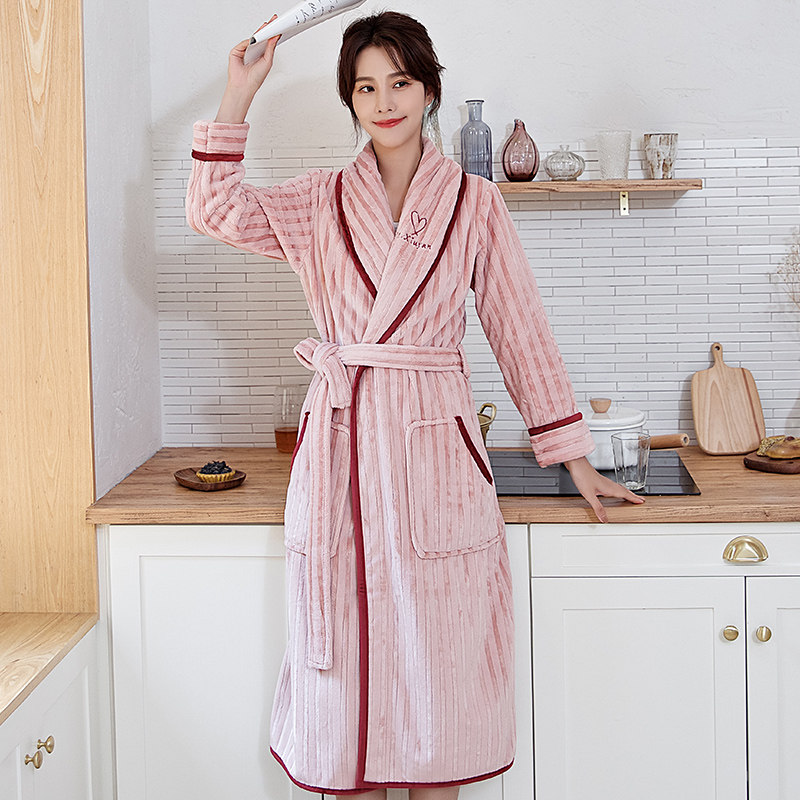 秋冬珊瑚绒长款加绒男士情侣女睡袍 优美纺睡袍/浴袍