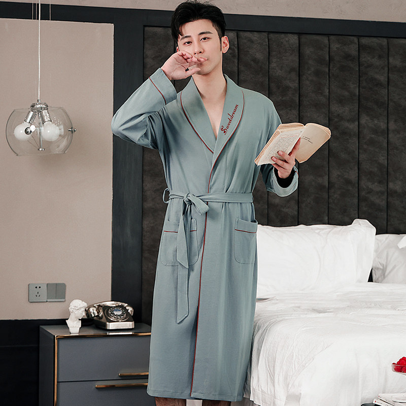 睡袍男士纯棉长款冬季长袖新款晨袍 优美纺睡袍/浴袍