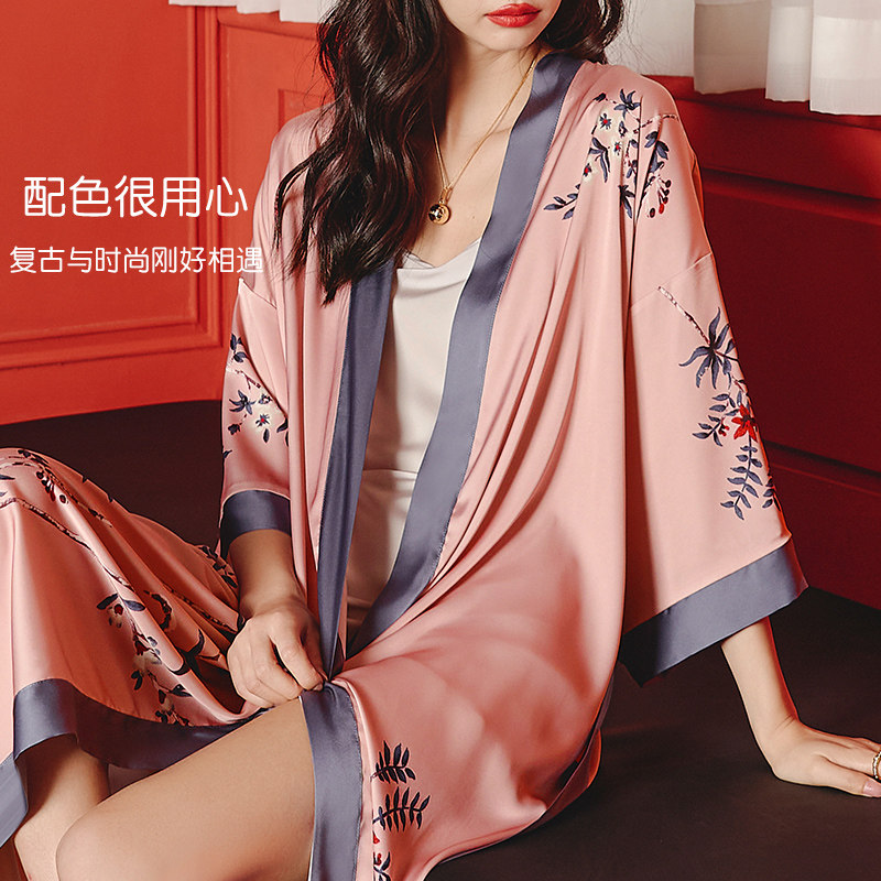 睡袍女仿真丝性感高级感冰丝晨袍 优美纺睡袍/浴袍