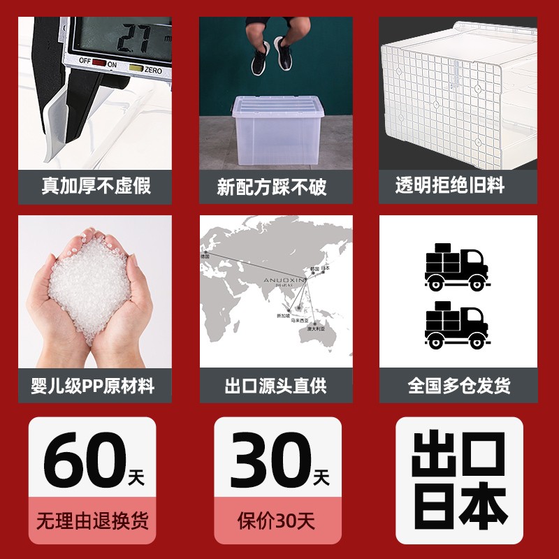 家用收纳箱透明亚克力大箱子车载塑料大号衣服收纳箱储物盒有盖