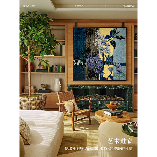 蜡笔派花朝月夕挂毯画客厅玄关装饰画法式中古风沙发边柜挂画 - 图2