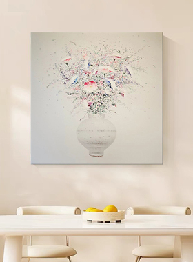 奶油风花瓶花卉手绘油画