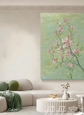 粉色好运桃花肌理手绘油