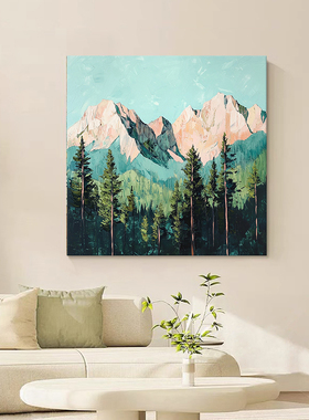 奶油风日照金山手绘油画