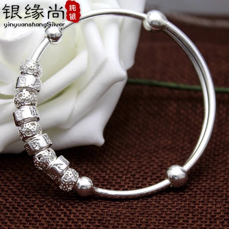 s990 纯银推拉手环 足银手镯六字真言转运珠银镯子送女友生日礼物 s990 纯银推拉手环 足银手镯六字真言转运珠银镯子送女友生日礼物