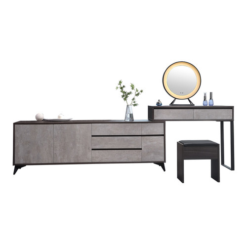 网红梳妆台现代简约卧室收纳柜电视柜化妆桌+LED灯连体电脑桌定制 - 图3