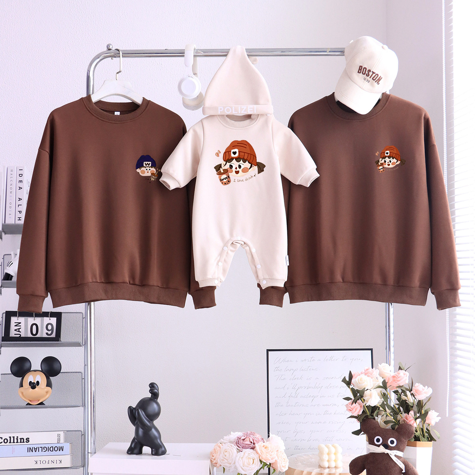 2026新款亲子装套头卡通卫衣一家三四口婴儿连体衣母子秋冬款加绒,淘宝优惠券,粉丝福利购,淘宝优惠卷