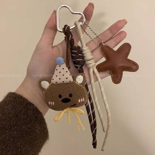miu系可爱毛绒小熊挂件女风登山绳手绳卡通玩偶包包挂件书包挂饰 - 图2