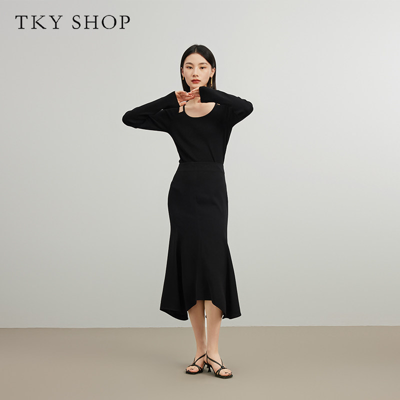 TKY SHOP性感镂空针织衫女春夏新款小众设计感修身显瘦薄上衣女 - 图0