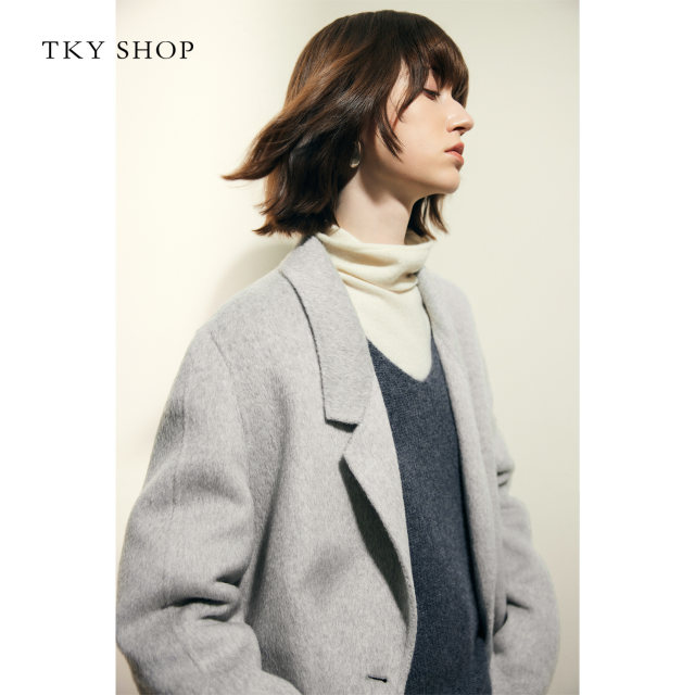 TKYSHOP wool blend long woolen coat