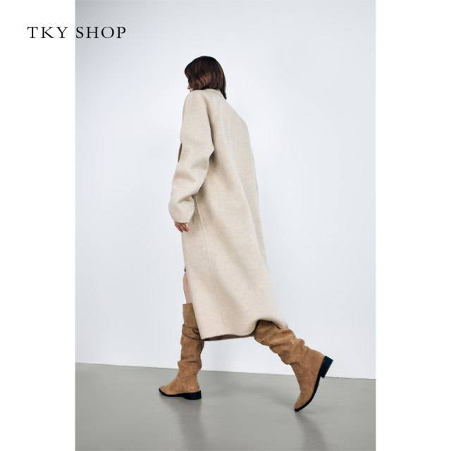 TKYSHOP minimalist style sheep wool long coat