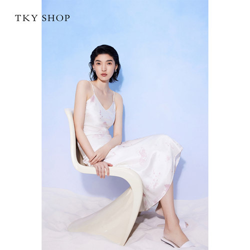 [100%桑蚕丝]TKY SHOP度假风真丝吊带连衣裙女高级质感漂亮长裙 - 图1