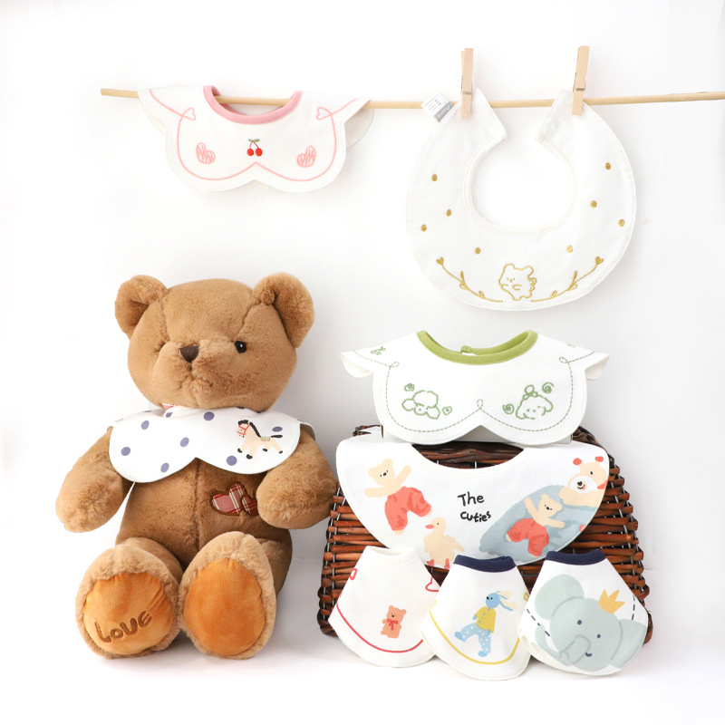 Baby bibs, baby cartoon embroidery waterproof bibs, newborn combed cotton saliva napkins, children's bibs, eating pockets
