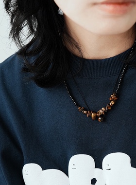 贰狸手作「野蛮生长」原创日系复古天然石串珠项链麻绳双层项链女