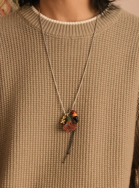 贰狸 「小扫帚」流苏吊坠项链女复古小众高级感长款毛衣链配饰品