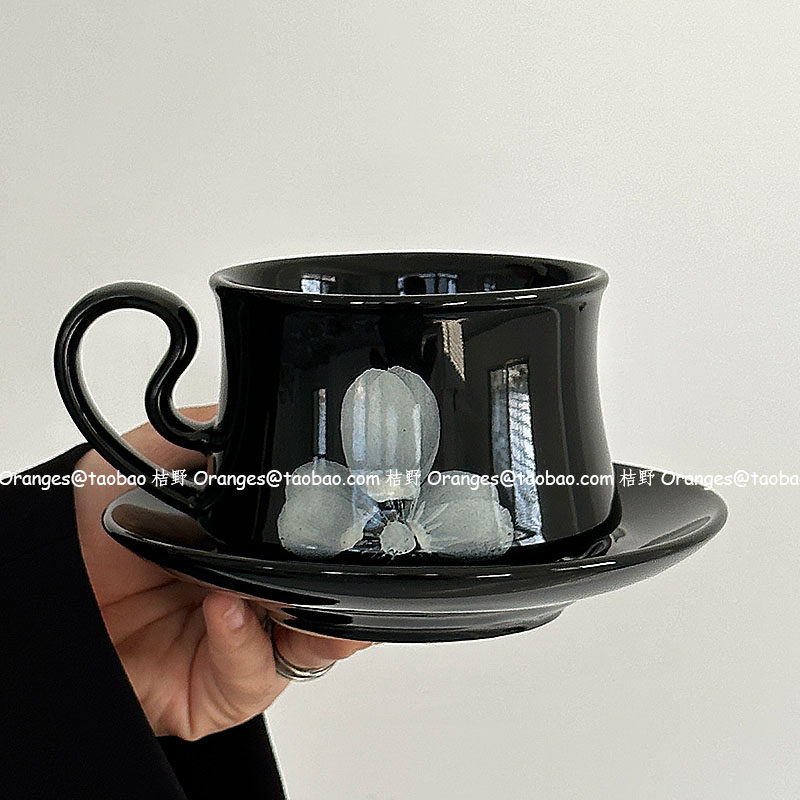 Oranges限定复古黑釉雾花咖啡杯碟中古手作杯下午茶水杯小众礼物,淘宝优惠券,粉丝福利购,淘宝优惠卷