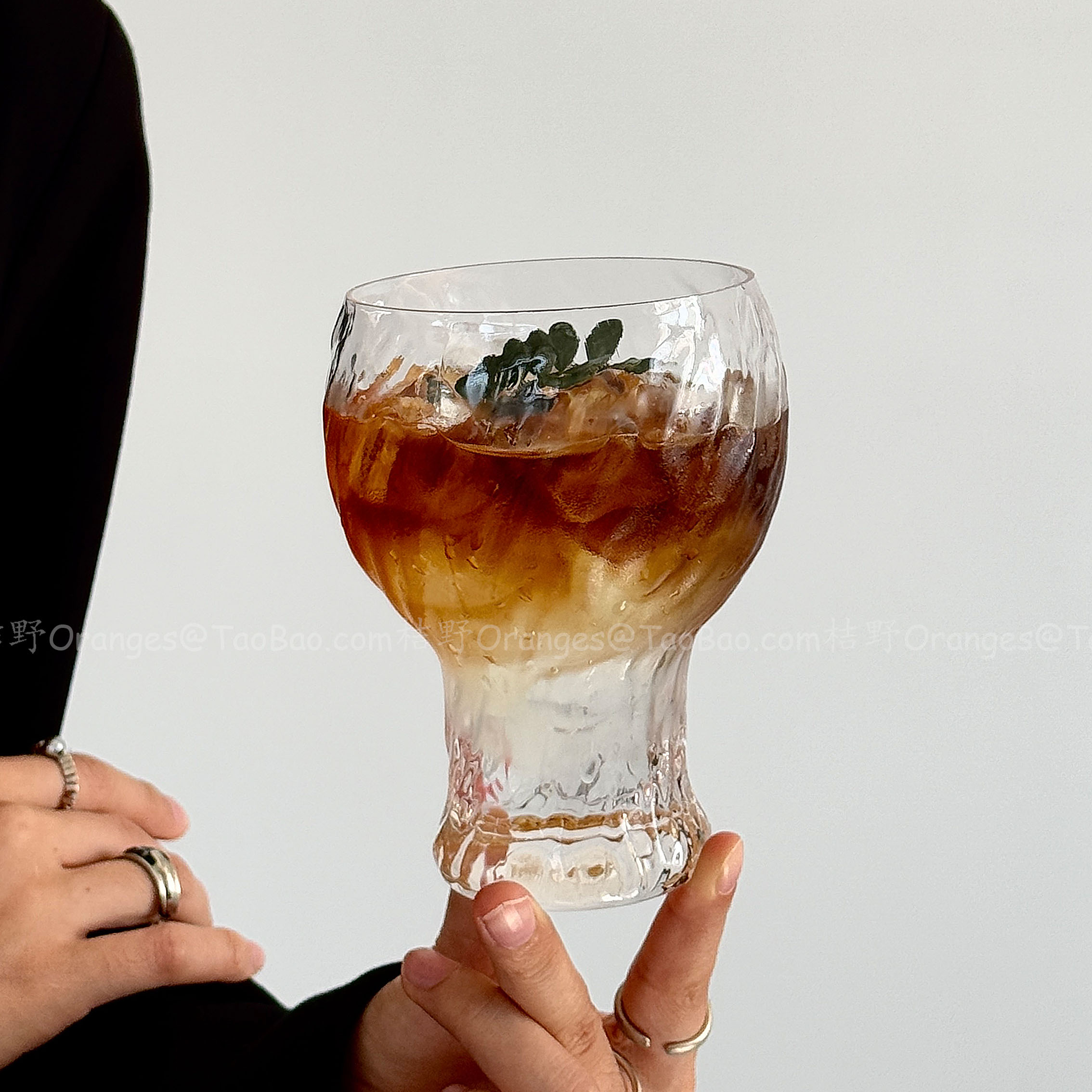 复古烈焰纹玻璃杯冷萃杯子大容量水杯水果茶杯冰美式咖啡杯饮品杯 - 图3