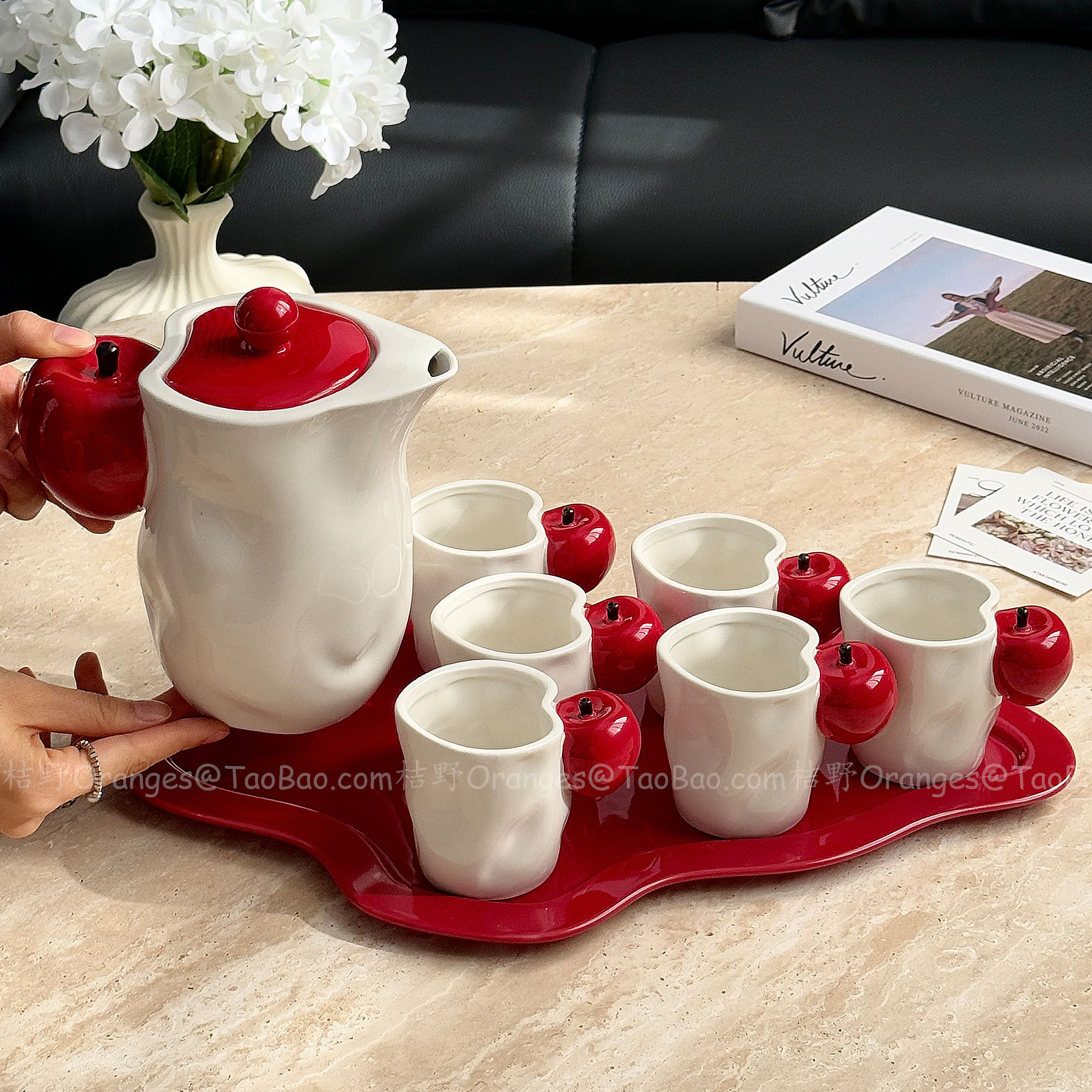 高级感轻奢复古红爱心苹果陶瓷套装客厅待客水杯茶杯乔迁新居礼物,淘宝优惠券,粉丝福利购,淘宝优惠卷