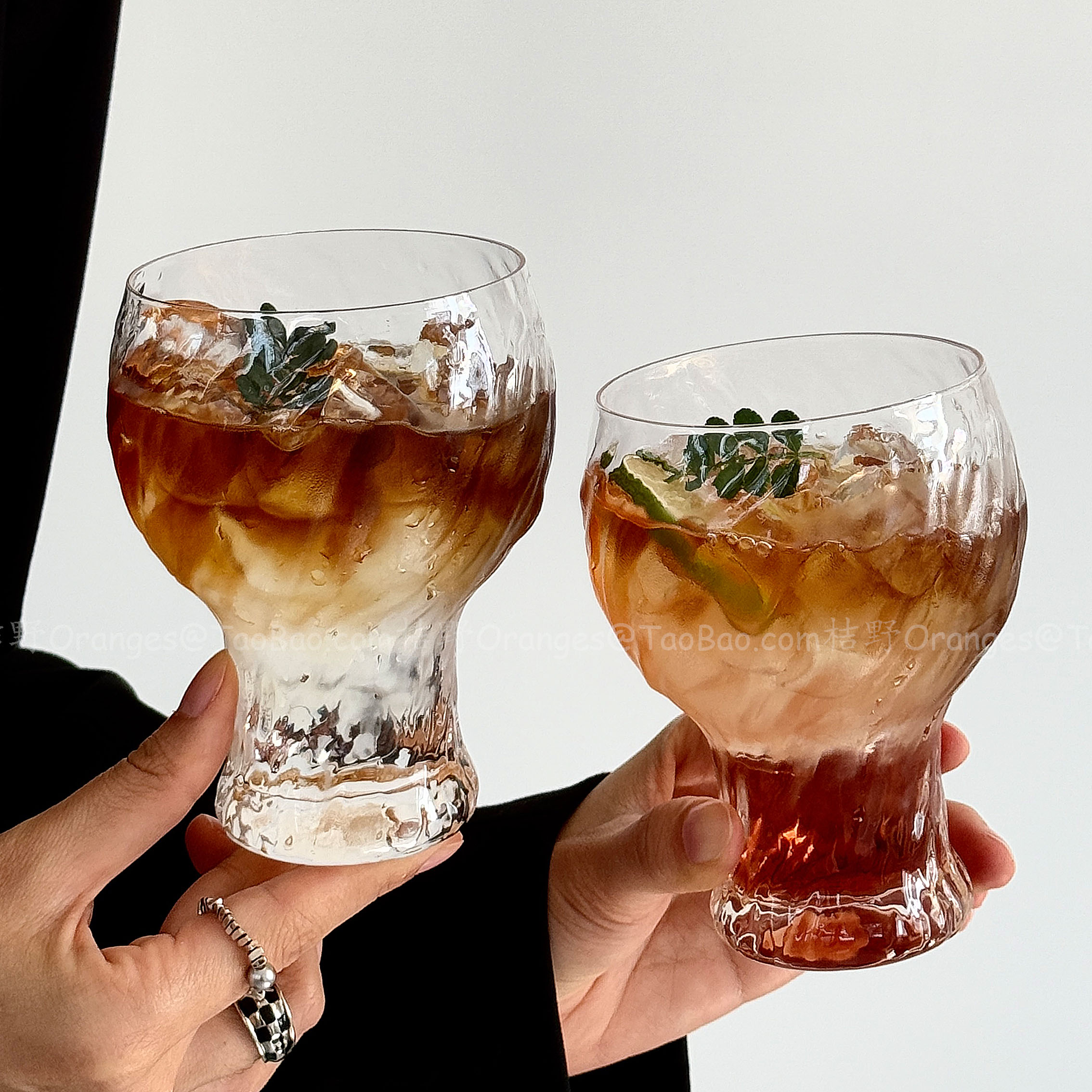 复古烈焰纹玻璃杯冷萃杯子大容量水杯水果茶杯冰美式咖啡杯饮品杯 - 图1