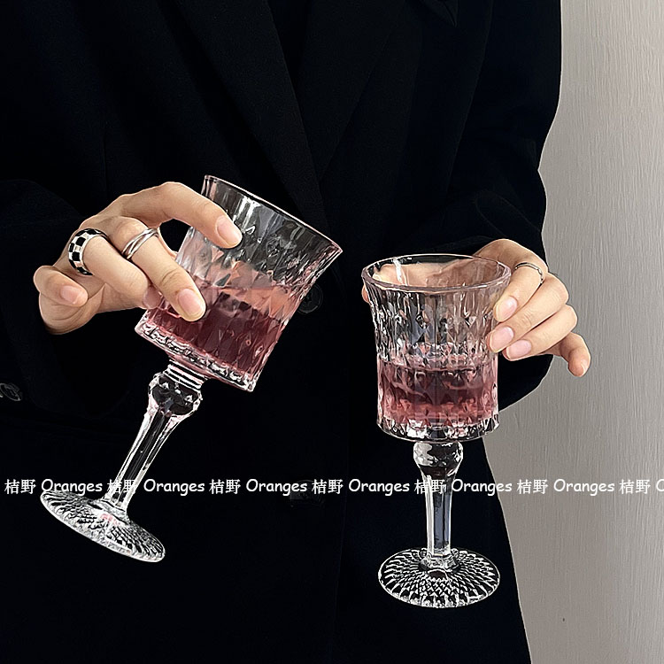 法式优雅ins透明高脚杯高颜值香槟杯红酒杯果汁杯欧式浮雕玻璃杯 - 图1