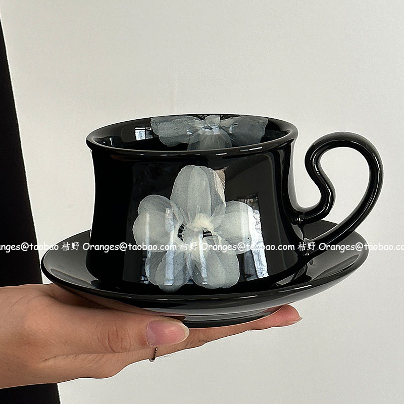 Oranges限定复古黑釉雾花咖啡杯碟中古手作杯下午茶水杯小众礼物,淘宝优惠券,粉丝福利购,淘宝优惠卷