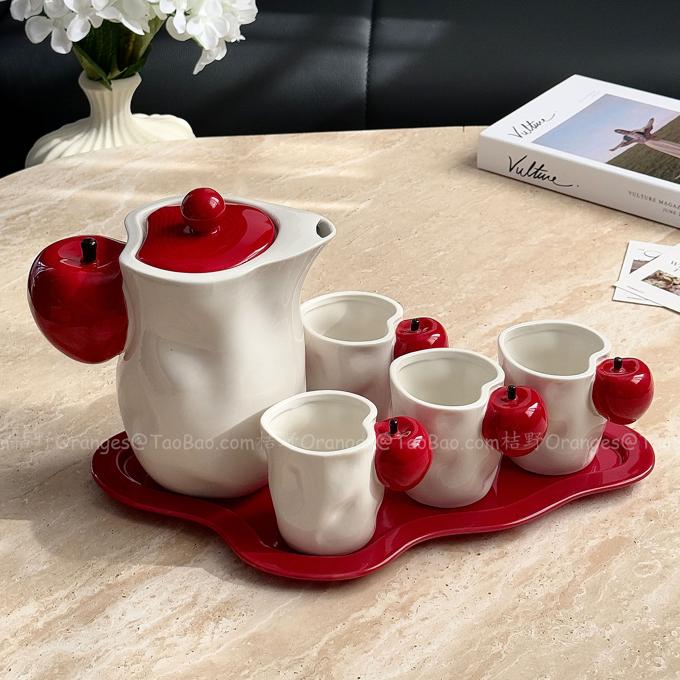 高级感轻奢复古红爱心苹果陶瓷套装客厅待客水杯茶杯乔迁新居礼物,淘宝优惠券,粉丝福利购,淘宝优惠卷