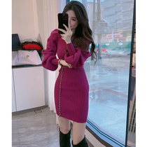 European Standing Sweater Knit Dress Dress Woman Autumn Winter Exploits Advanced Design Sensation Inside a small sub-body Hip Skirt