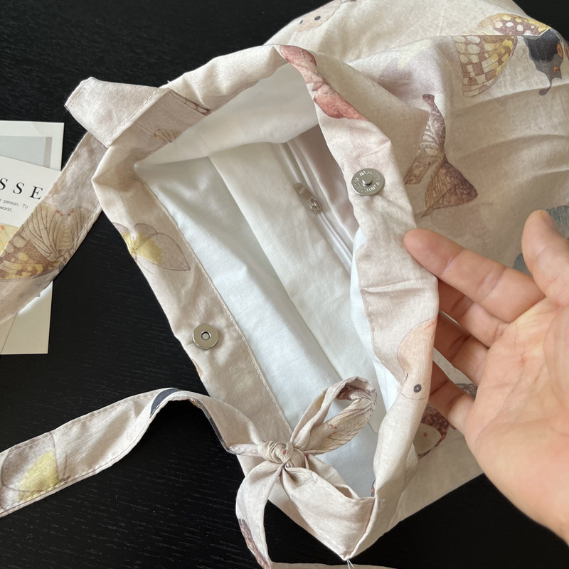 新中式国风天丝麻面料帆布包单肩包蝴蝶印花文艺日系腋下包皮绳包,淘宝优惠券,粉丝福利购,淘宝优惠卷