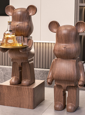 网红暴力熊大摆件存钱罐中古风美式胡桃木简约客厅电视柜落地装饰