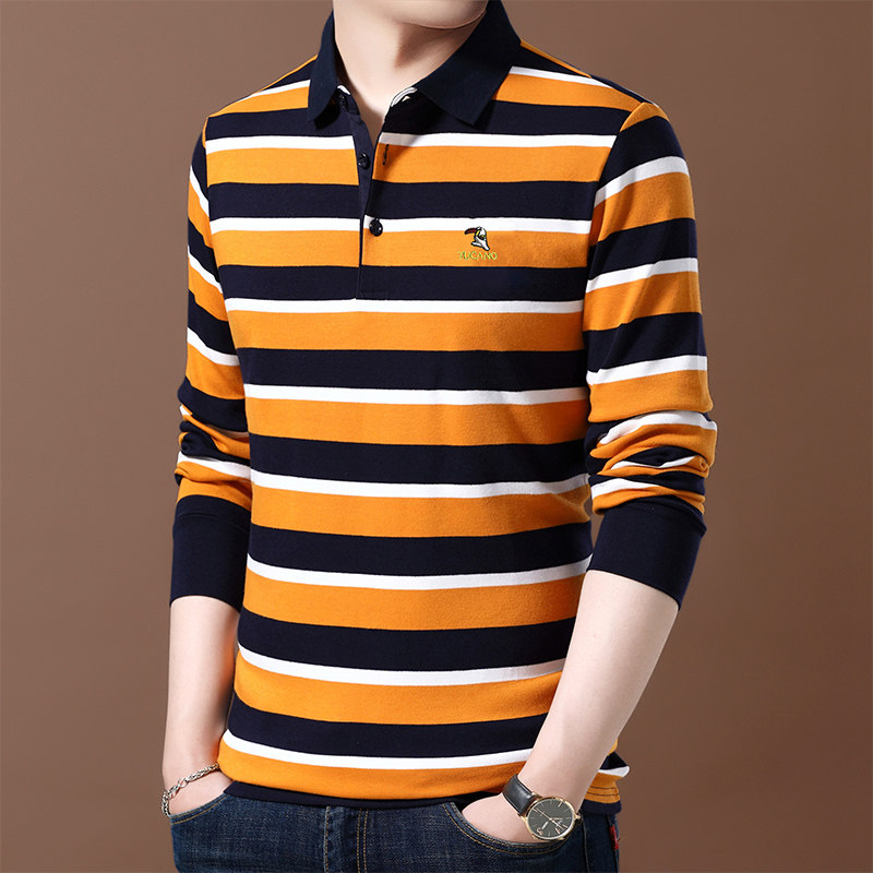 啄木鸟纯棉长袖宽松休闲条纹潮秋衣 啄木鸟菲凡T恤