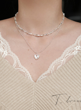 nicedream清甜水晶爱心叠戴项链