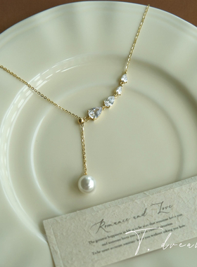 nicedream纯银珍珠流苏锆石项链