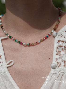 nicedream彩虹天然石珍珠项链