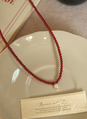 nicedream高品红珠锆石锁骨项链