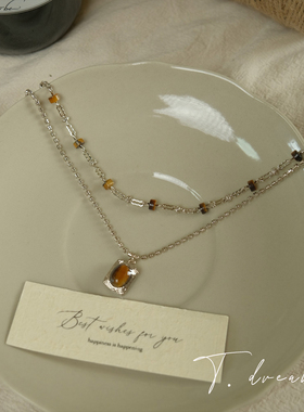 nicedream咖啡金复古双层项链