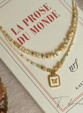 《铃白》复古米白天然石叠戴项链高级感锁骨链小众设计2026新款