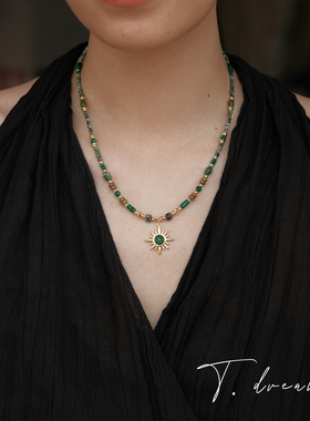 nicedream复古绿天然石星芒项链