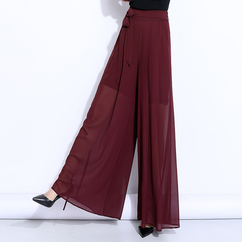 2023夏季新款开叉高腰宽松雪纺裙裤 倩芭兰休闲裤