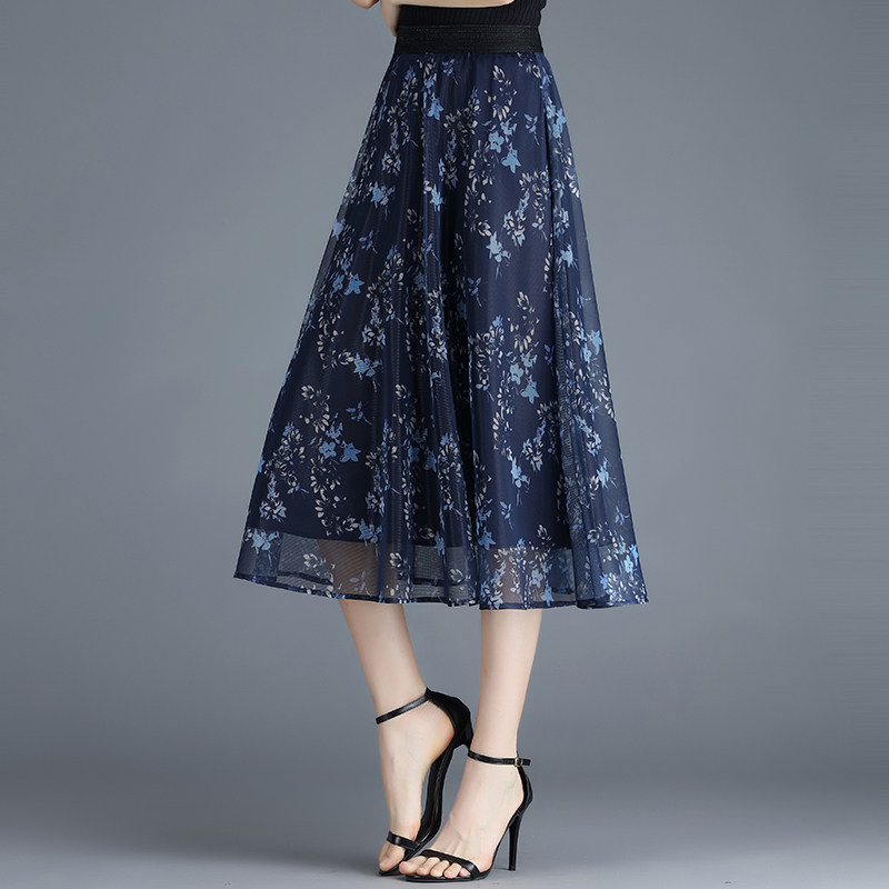 印花网纱2023春夏新款高腰半身裙 倩芭兰半身裙