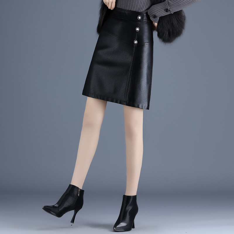 春秋2022新款显瘦a字高腰pu皮短裙 倩芭兰半身裙